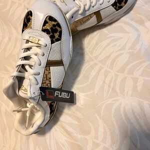 FUBU White Gold Leopard Accent Women's Sneakers